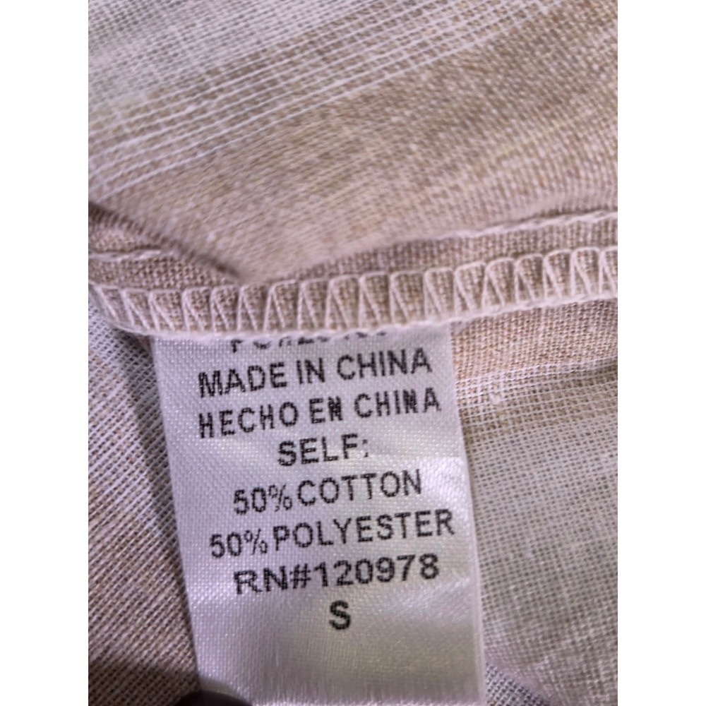 Entro Womens Small Tan White  Floral Embroidered Ruffle Babydoll Top Blouse - Picture 4 of 5